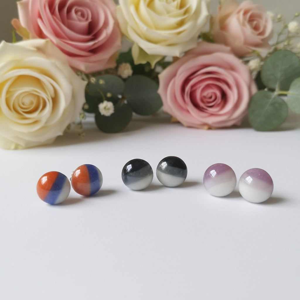 Black, white and Gray Glass dots Studs