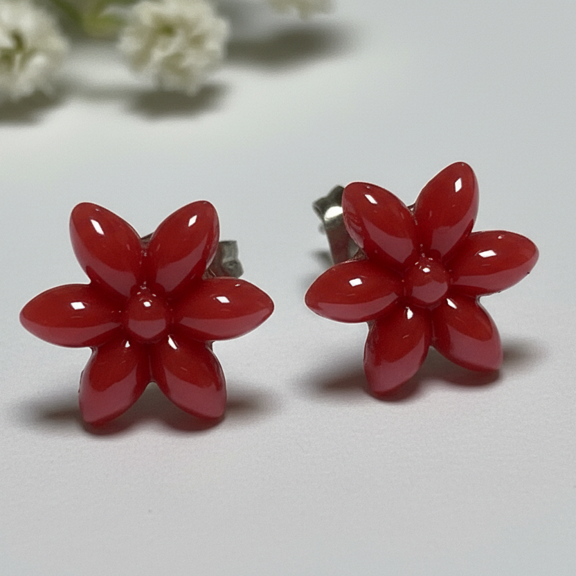 Red Flower Studs