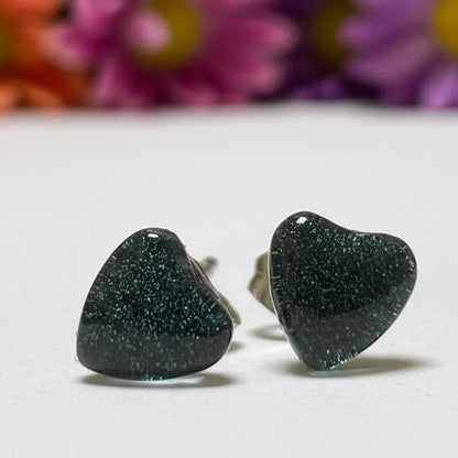 Dark Green Heart post Earrings