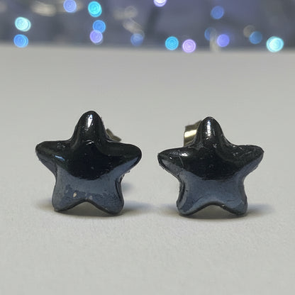 Black Star Recycled Glass Post  Stud Earrings - Hypoallergenic steel