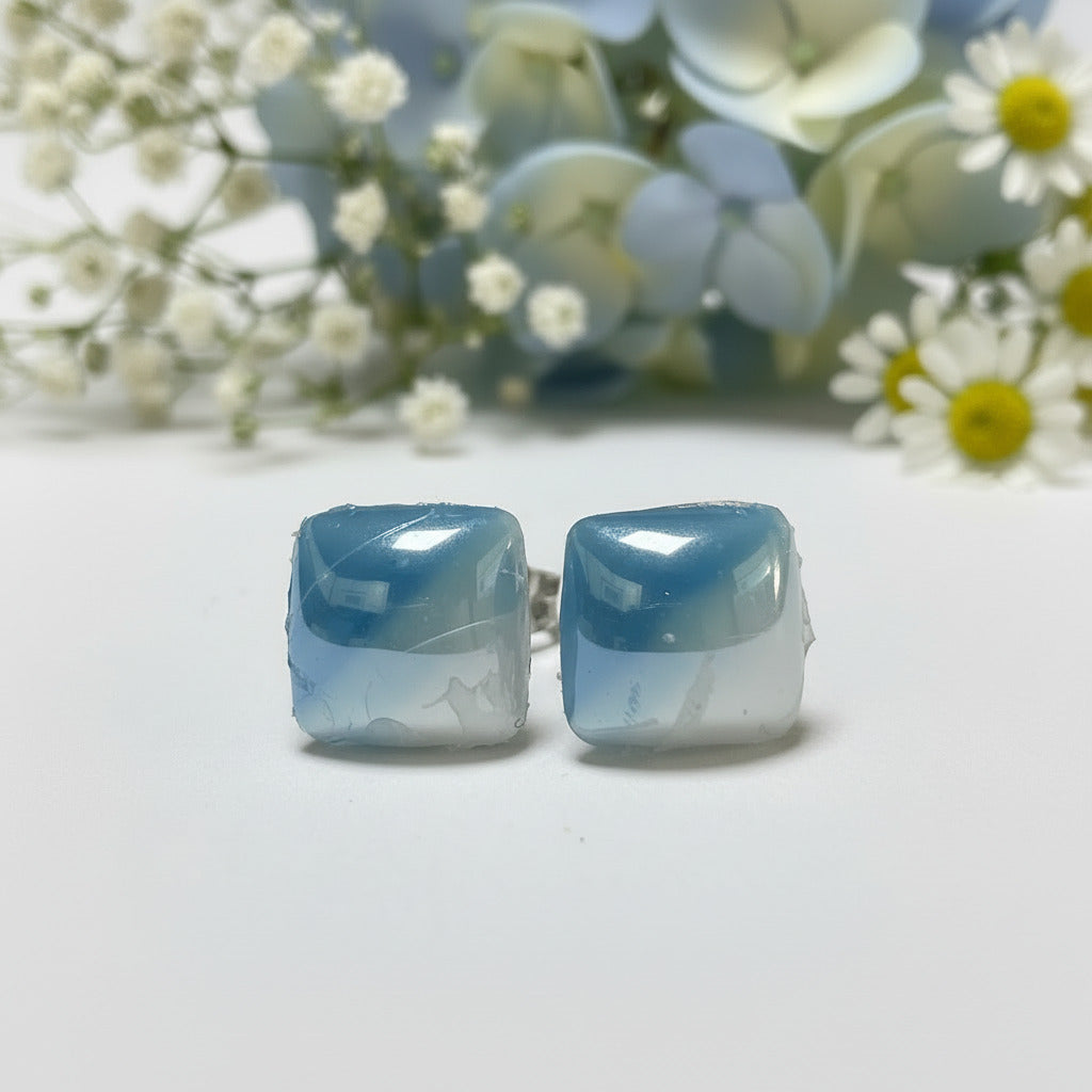 Blue Glass Square studs