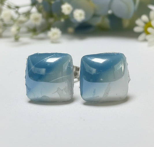 Blue Glass Square studs