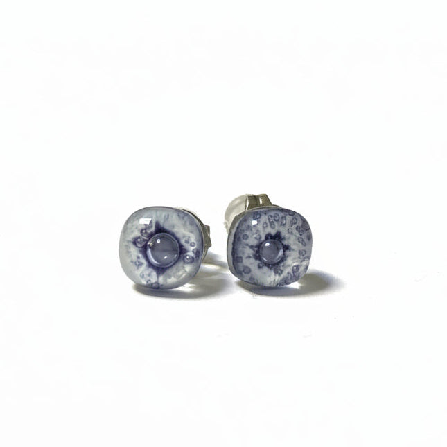 Post Earrings. Recycled glass Earrings. Purple-gray and white Earrings Studs