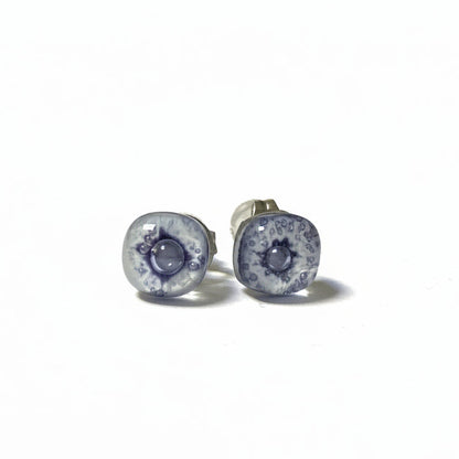 Post Earrings. Recycled glass Earrings. Purple-gray and white Earrings Studs