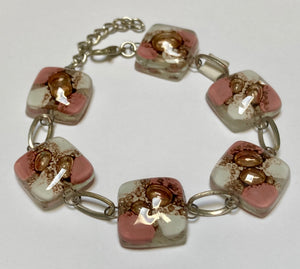 MICHAELRecycled Fused Glass Pink, Brown and White Bracelet