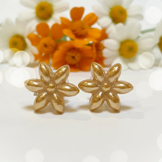 Golden Orange Flower Studs