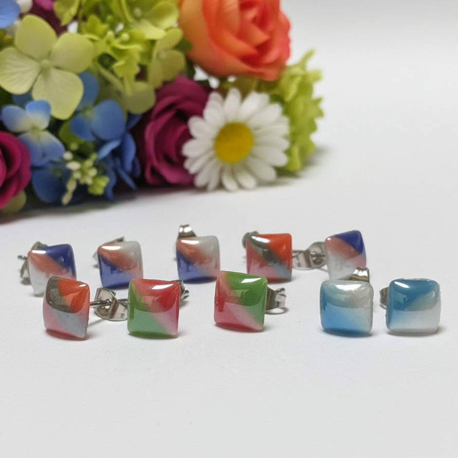 Blue Glass Square studs