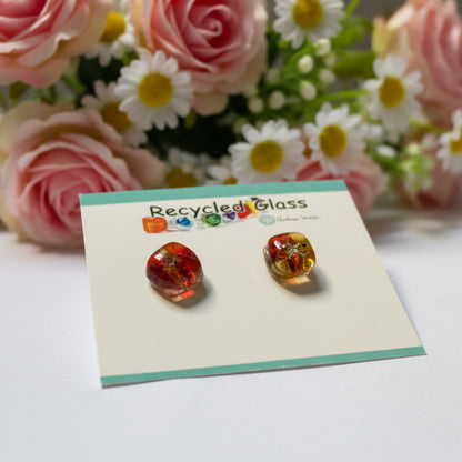 Mosaic Small square post Earrings. Colorful Fused Glass Studs. Recycled Glass jewelry. Stud earrings.