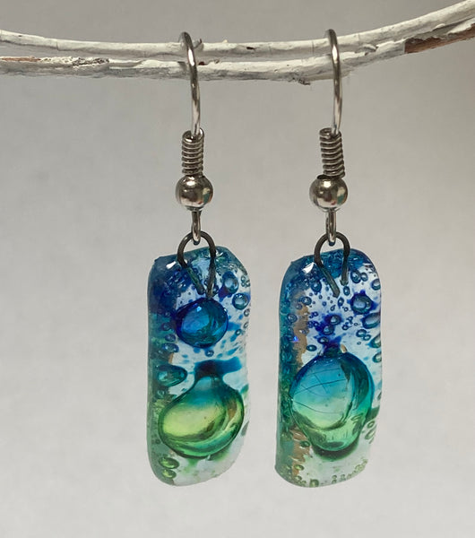 TAMMY Small bar rectangle Dangle Earrings blue, turquoise and green earrings.