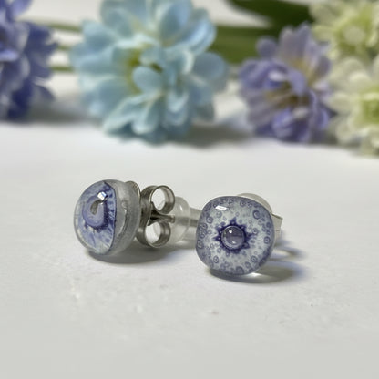 Post Earrings. Recycled glass Earrings. Purple-gray and white Earrings Studs