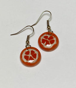 Sasha - Love Oranges!!! Orange slice round dangle Fused Glass Drop Earrings. Fun colors. Everyday earrings. Handcrafted