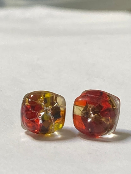 Mosaic Small square post Earrings. Colorful Fused Glass Studs. Recycled Glass jewelry. Stud earrings.