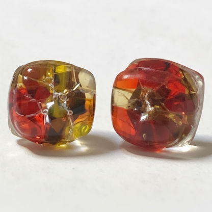 Mosaic Small square post Earrings. Colorful Fused Glass Studs. Recycled Glass jewelry. Stud earrings.
