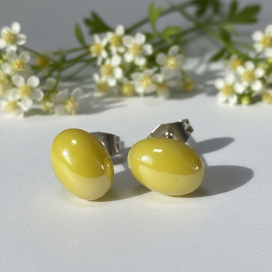 Yellow Opaque Glass oval dots Studs