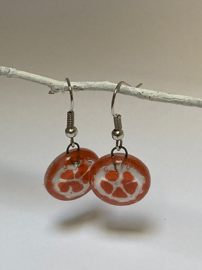 Orange slice round dangles Fused Glass Drop Earrings. Fun colors.