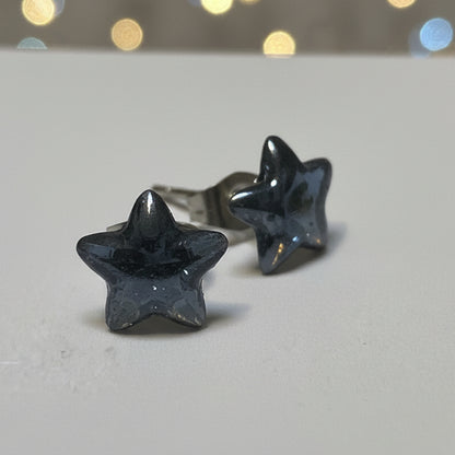 Black Star Recycled Glass Post  Stud Earrings - Hypoallergenic steel