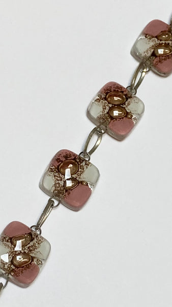 MICHAELRecycled Fused Glass Pink, Brown and White Bracelet