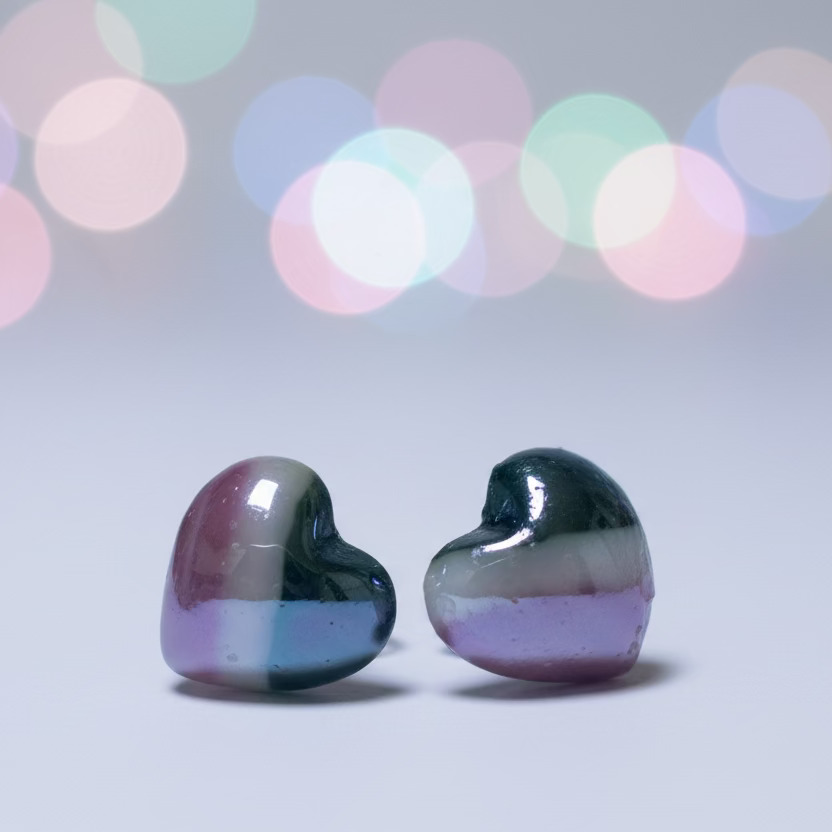 Purple Green Heart studs