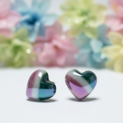 Purple Green Heart studs