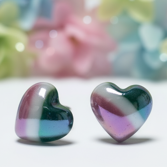 Purple Green Heart studs