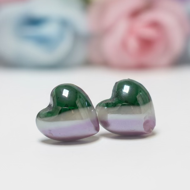 Purple Green Heart studs