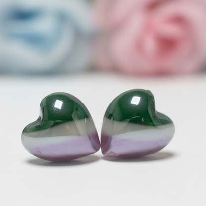 Purple Green Heart studs