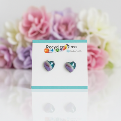 Purple Green Heart studs