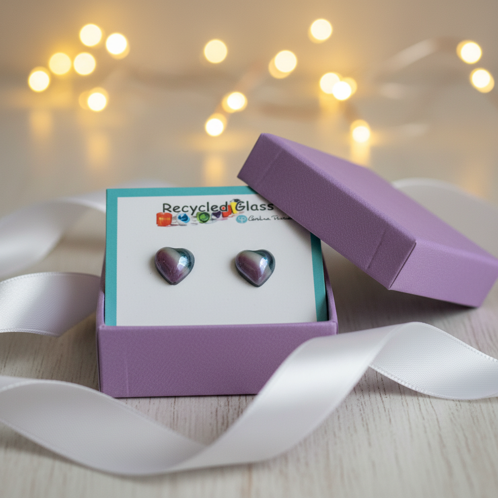 Purple Green Heart studs