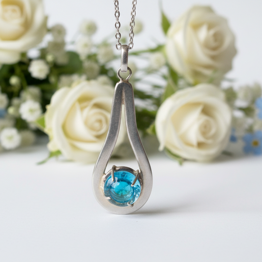 Unique  Recycled Glass Turquoise pendant . Delicate Handmade fused necklace. Dainty glass jewelry . Unique pieces. Awesome stone