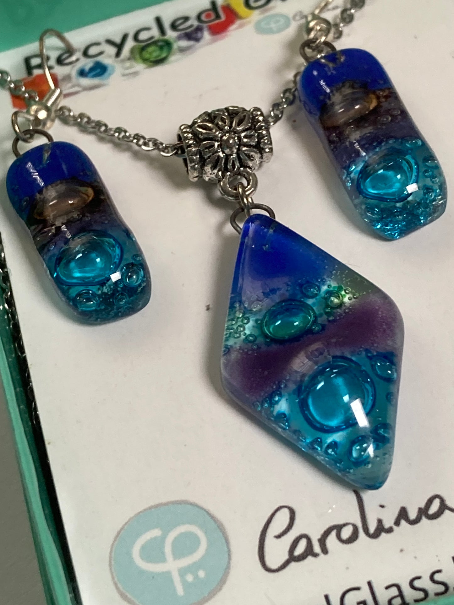 Blue Set: Pendant Earrings and expandable Bracelet