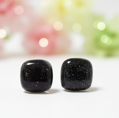 Post Earrings. Recycled glass Earrings. Black Earrings Studs, Fused Glass jewelry