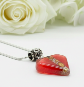 Fused Glass Pendant . Red, and Brown Glass Necklace. Silver Plated Chain. Unique Glass Recycled Glass Pendant. Handmade gifts.