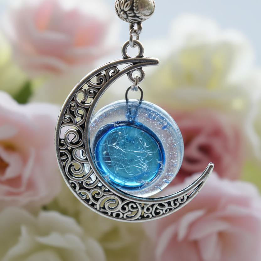 Blue moon recycled fused glass pendant  necklace