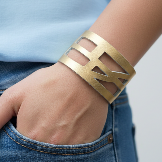 Golden The Good Luck, Self Empowering Bracelet.  Gold Leather Cuff bracelet.