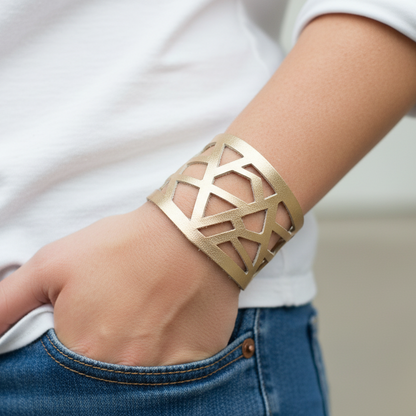 Platinum Barcelona Leather Cuff. Leather Wrist cuff. Wrist Band. Cuff Bracelet. Leather Bracelet