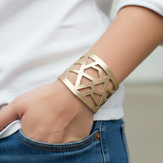 Platinum Barcelona Leather Cuff. Leather Wrist cuff. Wrist Band. Cuff Bracelet. Leather Bracelet