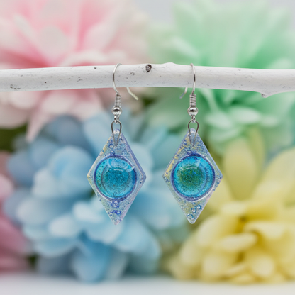 Glass Earrings Blue Diamond Shaped Earrings Recycled fused glass Earrings