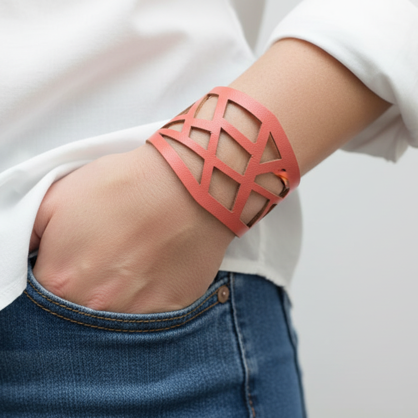 Barcelona Bracelet. Reclaimed Leather Cuff. Cuff Bracelet. Pink