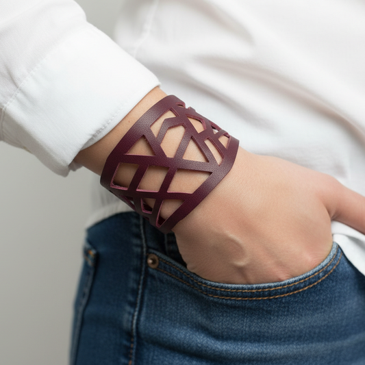 Barcelona wrist band. Leather cuff. Leather cuff bracelet. Purple. Magenta