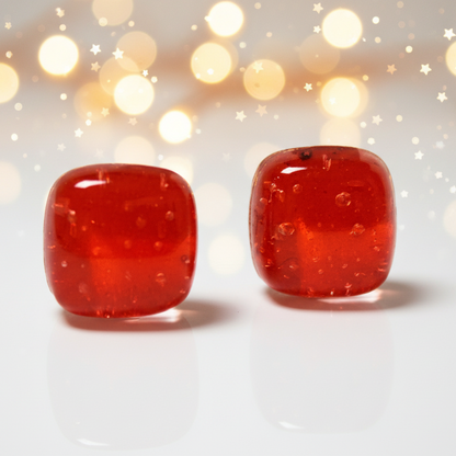 Small Post red Earrings. Fused Glass Studs. Recycled Glass jewelry. Stud earrings