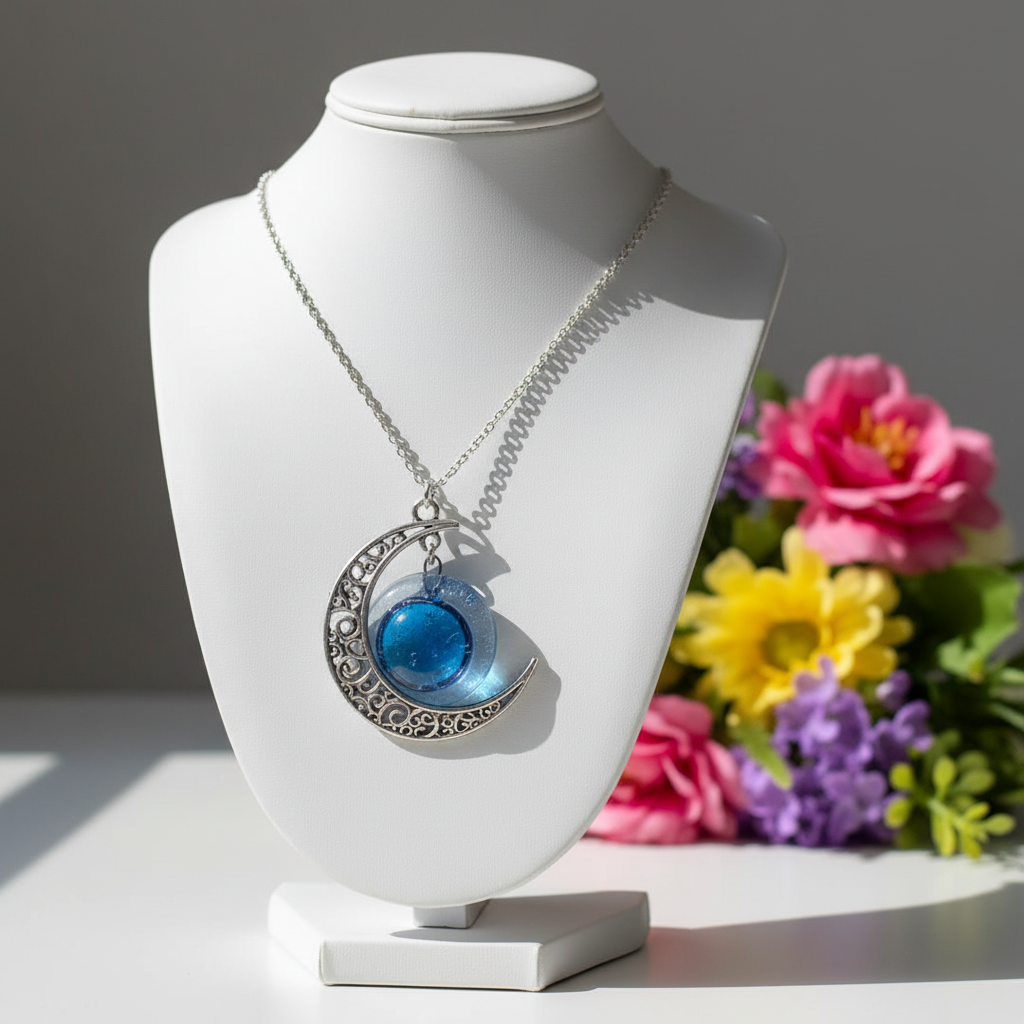 Blue moon recycled fused glass pendant  necklace
