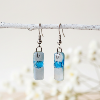 Small White and Turquoise Fused Glass Earrings