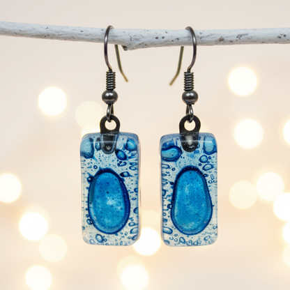 Small Blue Earrings. Recycled fused glass Earrings. Drop Earrings