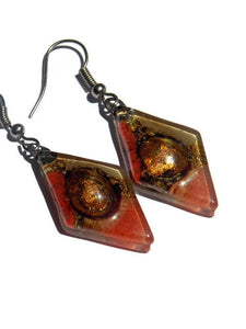 Diamond Shaped Red,Beige, coral and Brown Bubble Earrings Glass Earrings Drop earrings. Dangle earrings. Handmade jewelry
