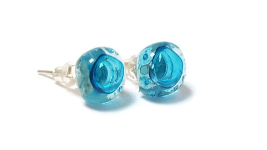 Post Earrings. Recycled glass Earrings. Turquoise Earrings Studs. Fused Glass Jewelry