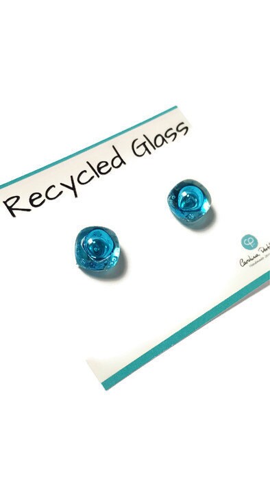 Post Earrings. Recycled glass Earrings. Turquoise Earrings Studs. Fused Glass Jewelry