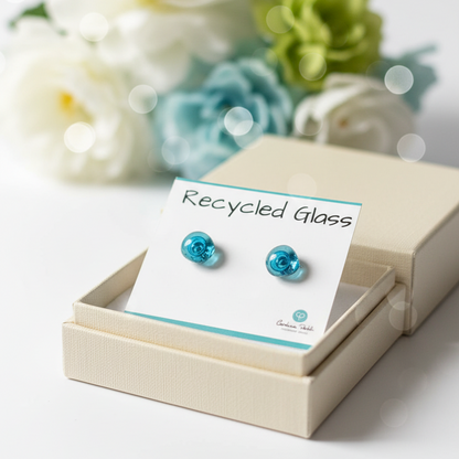Post Earrings. Recycled glass Earrings. Turquoise Earrings Studs. Fused Glass Jewelry