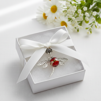 Dragonfly necklace. Recycled fused glass Red, orange and Brown bead.