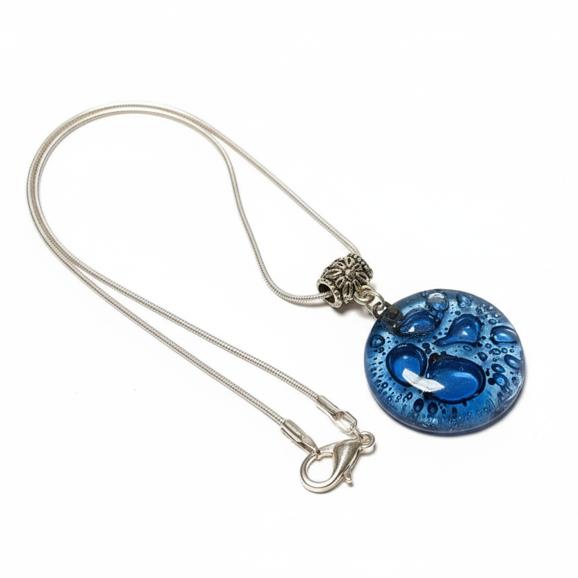 Blue Glass pendant. Round Recycled Fused Glass Pendant. Handcrafted necklace. Bubbles. Ocean glass jewelry. Something Blue. Gifts for her