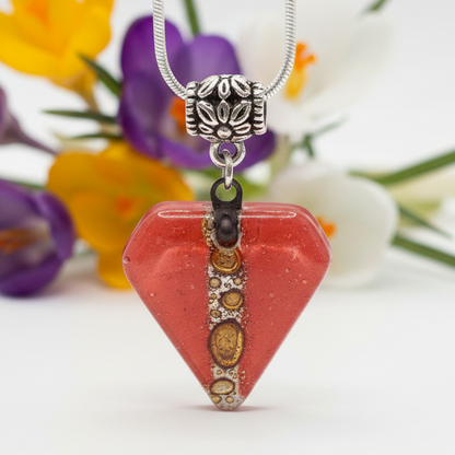 Fused Glass Pendant . Red, and Brown Glass Necklace. Silver Plated Chain. Unique Glass Recycled Glass Pendant. Handmade gifts.